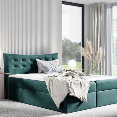 Čalouněná postel HILA - 200x200, modrozelená + topper ZDARMA