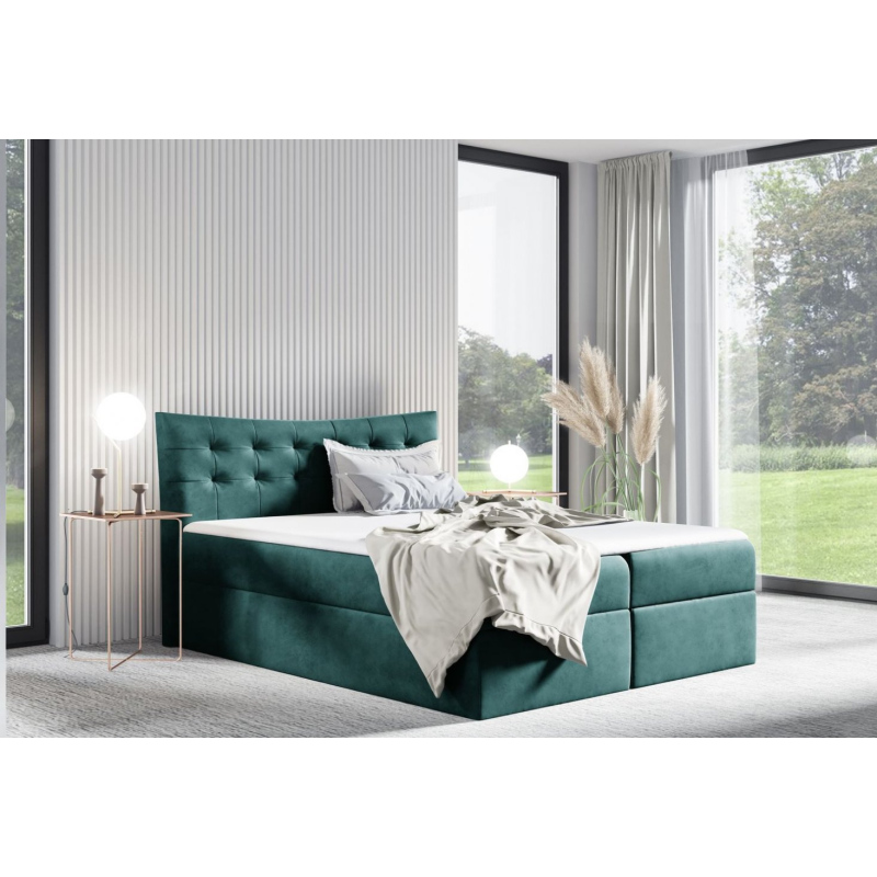 Čalouněná postel HILA - 200x200, modrozelená + topper ZDARMA