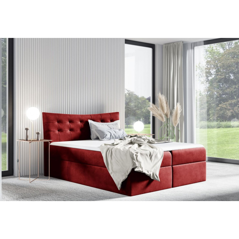 Čalouněná postel HILA - 200x200, červená + topper ZDARMA