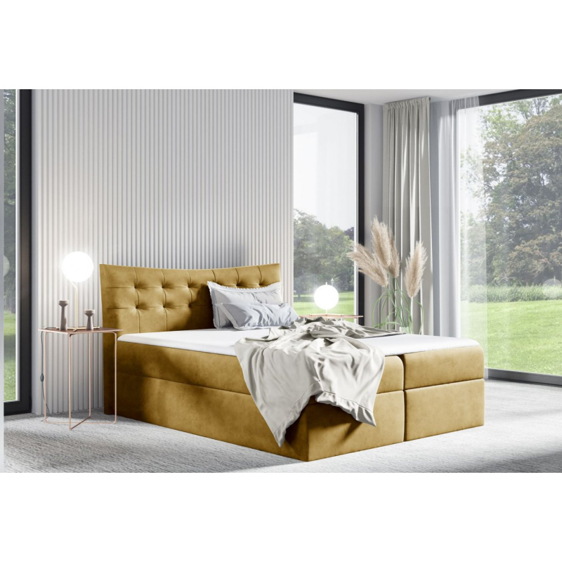 Čalouněná postel HILA - 200x200, žlutá + topper ZDARMA