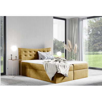 Čalouněná postel HILA - 200x200, žlutá + topper ZDARMA