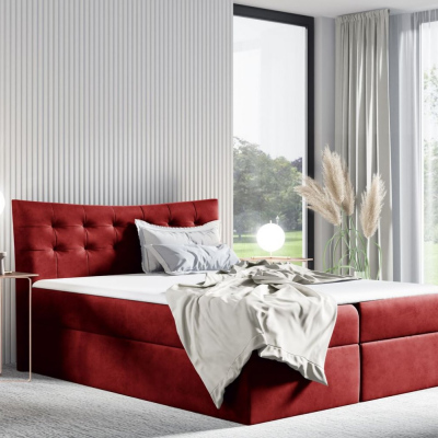 Čalouněná postel HILA - 180x200, červená + topper ZDARMA