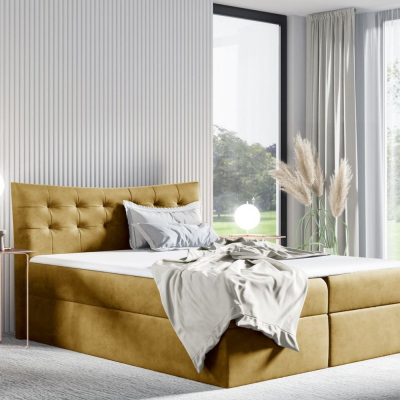 Čalouněná postel HILA - 160x200, žlutá + topper ZDARMA