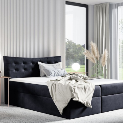 Čalouněná postel HILA - 140x200, černá + topper ZDARMA