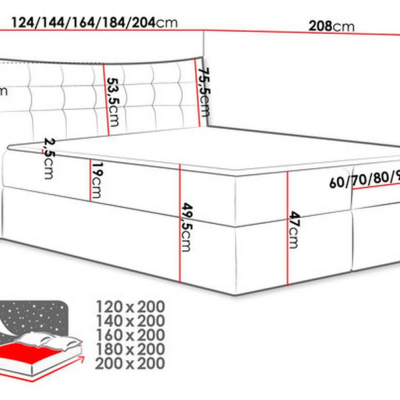 Čalouněná postel HILA - 120x200, červená + topper ZDARMA
