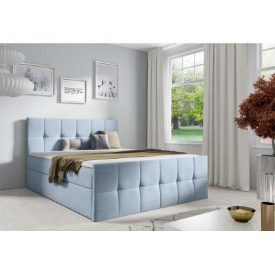 Manželská postel CHLOE - 200x200, světle modrá + topper ZDARMA