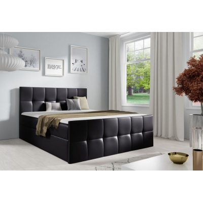Manželská postel CHLOE - 200x200, černá eko kůže + topper ZDARMA
