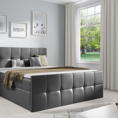 Manželská postel CHLOE - 200x200, šedá eko kůže + topper ZDARMA