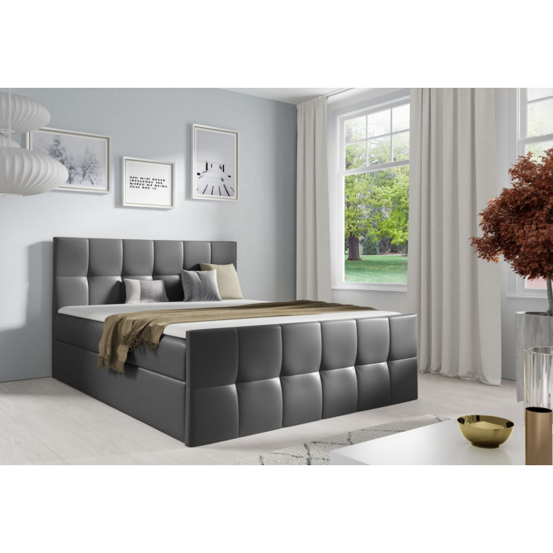 Manželská postel CHLOE - 200x200, šedá eko kůže + topper ZDARMA