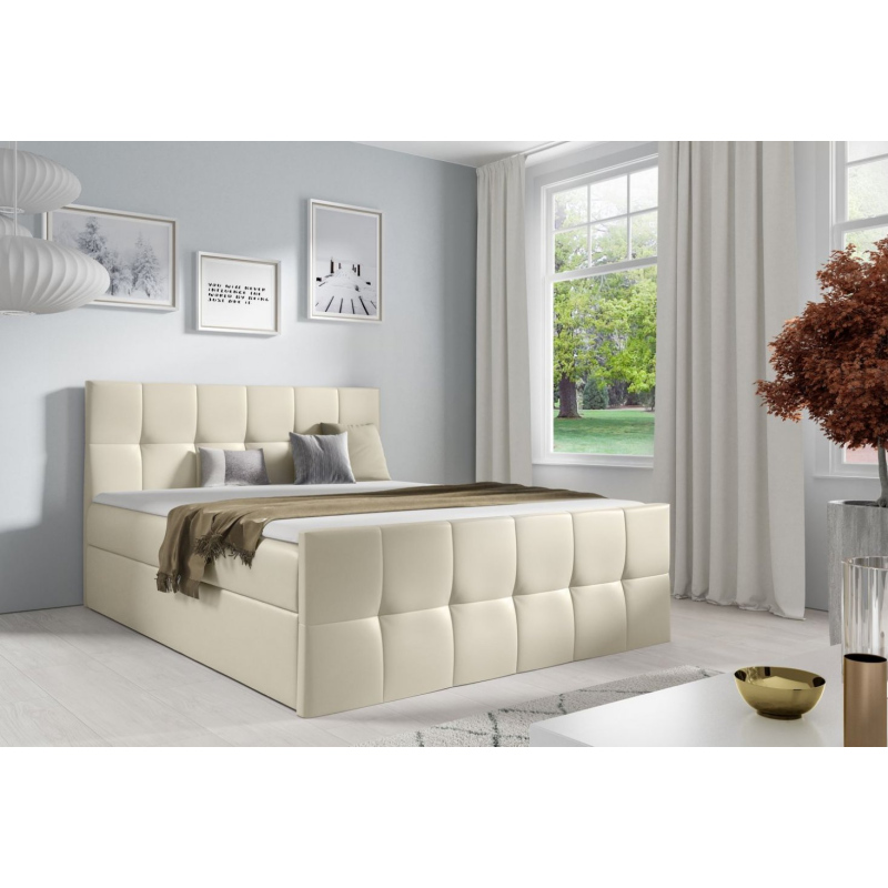 Manželská postel CHLOE - 200x200, béžová eko kůže + topper ZDARMA