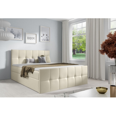 Manželská postel CHLOE - 200x200, béžová eko kůže + topper ZDARMA