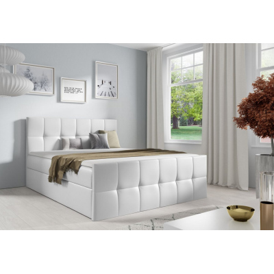Manželská postel CHLOE - 200x200, bílá eko kůže + topper ZDARMA