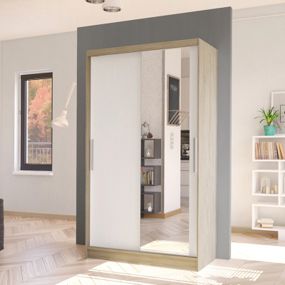 Moderní šatní skříň BRUNO 6 - šířka 100 cm, dub sonoma / bílá