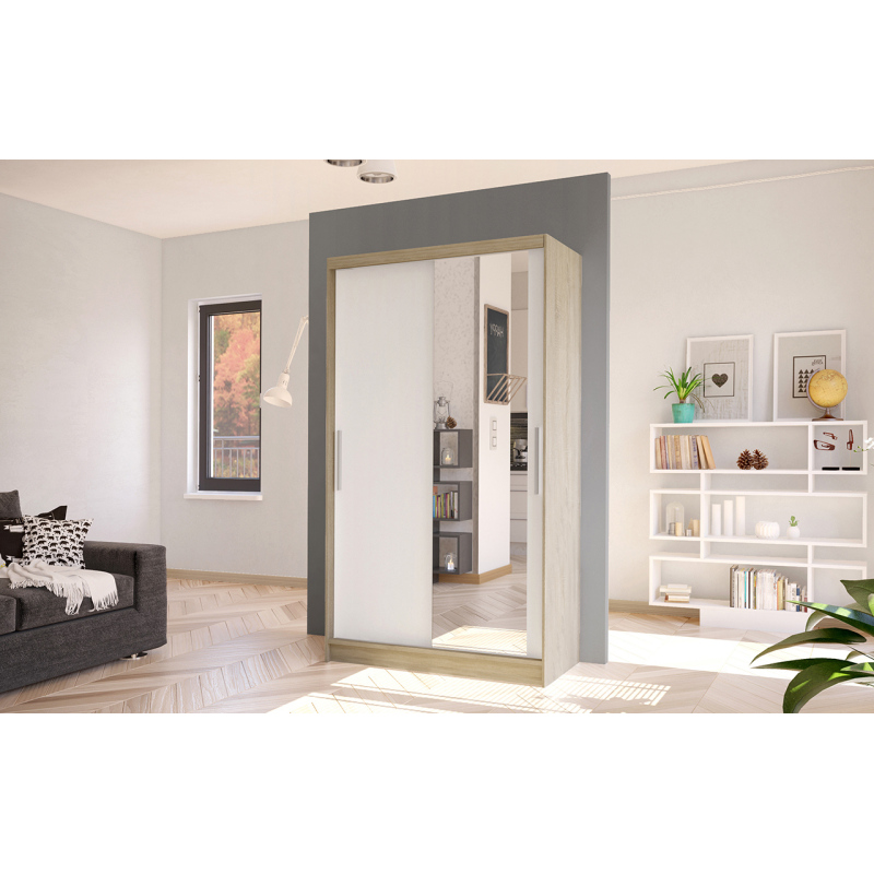 Moderní šatní skříň BRUNO 6 - šířka 100 cm, dub sonoma / bílá