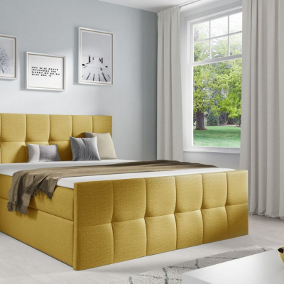 Manželská postel CHLOE - 200x200, žlutá + topper ZDARMA