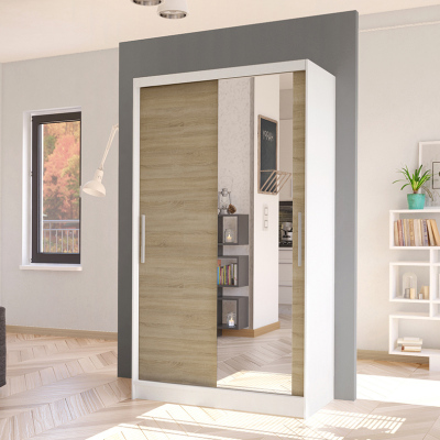 Moderní šatní skříň BRUNO 6 - šířka 100 cm, bílá / dub sonoma