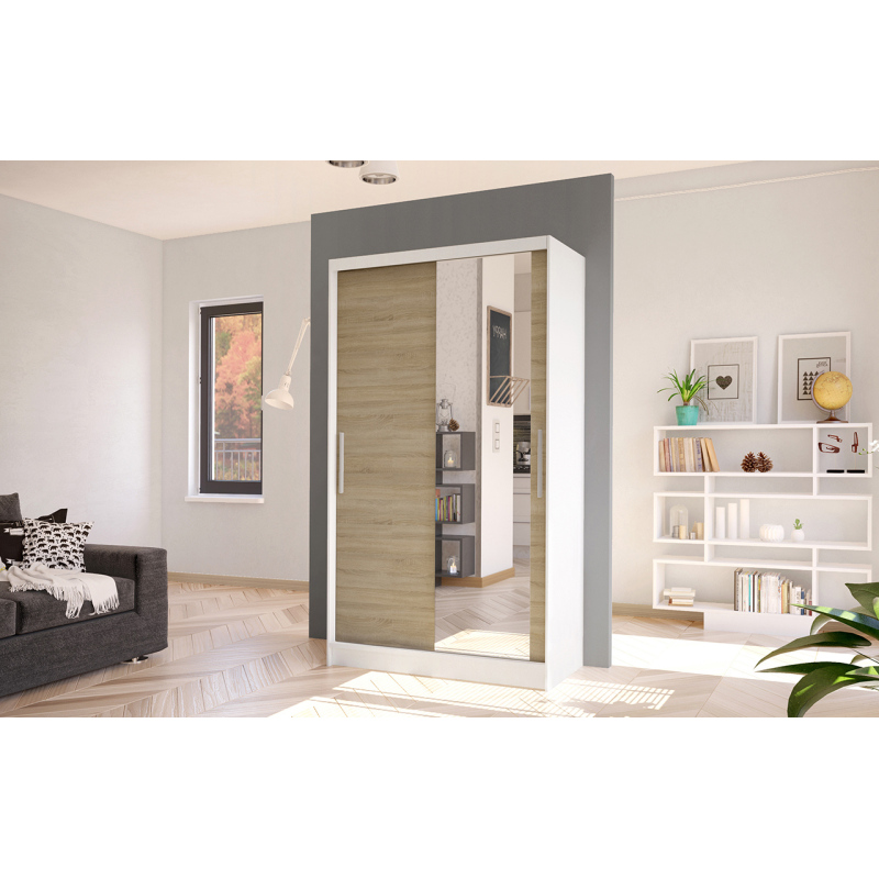 Moderní šatní skříň BRUNO 6 - šířka 100 cm, bílá / dub sonoma