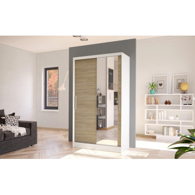 Moderní šatní skříň BRUNO 6 - šířka 100 cm, bílá / dub sonoma