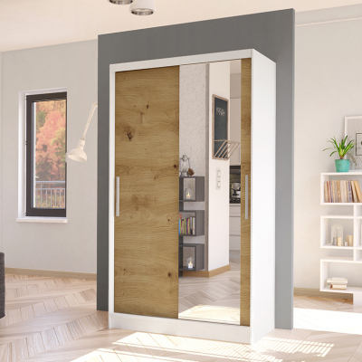 Moderní šatní skříň BRUNO 6 - šířka 100 cm, bílá / dub artisan