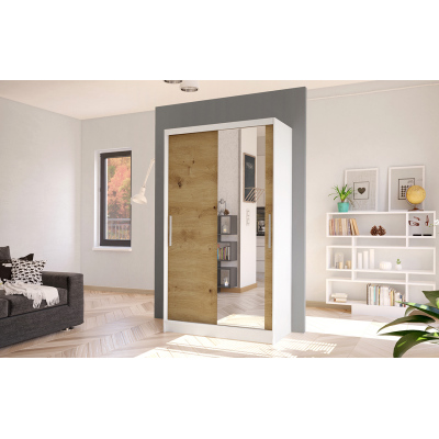 Moderní šatní skříň BRUNO 6 - šířka 100 cm, bílá / dub artisan