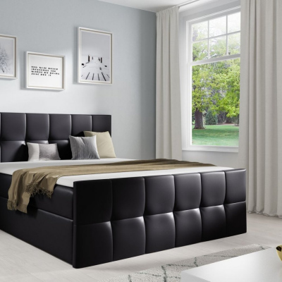 Manželská postel CHLOE - 180x200, černá eko kůže + topper ZDARMA