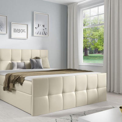 Manželská postel CHLOE - 180x200, béžová eko kůže + topper ZDARMA