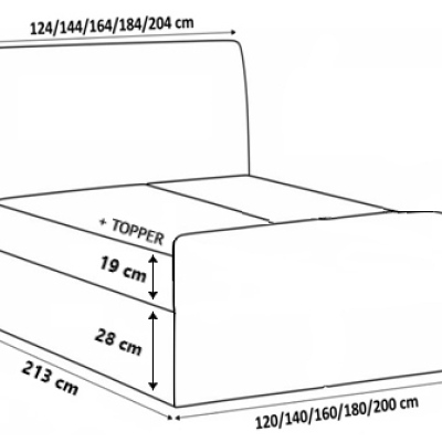 Manželská postel CHLOE - 180x200, šedá + topper ZDARMA