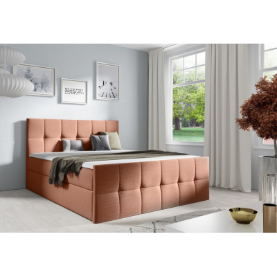 Manželská postel CHLOE - 160x200, lososová + topper ZDARMA