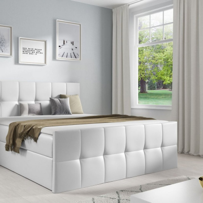 Manželská postel CHLOE - 160x200, bílá eko kůže + topper ZDARMA