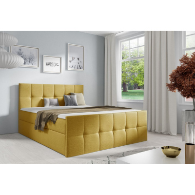 Manželská postel CHLOE - 160x200, žlutá + topper ZDARMA