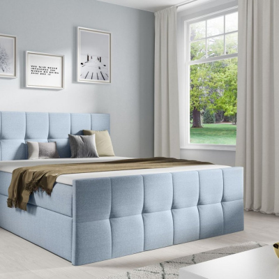 Manželská postel CHLOE - 140x200, světle modrá + topper ZDARMA