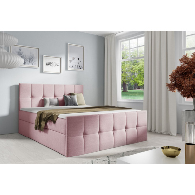 Manželská postel CHLOE - 140x200, růžová + topper ZDARMA