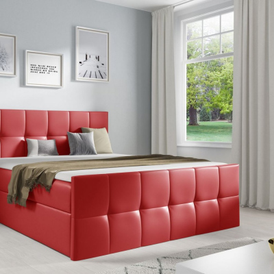 Manželská postel CHLOE - 140x200, červená eko kůže + topper ZDARMA