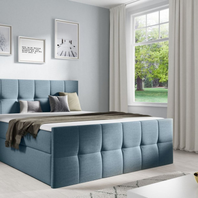 Manželská postel CHLOE - 140x200, modrá + topper ZDARMA