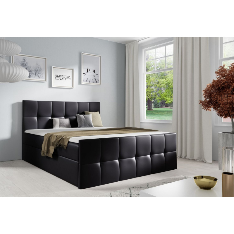 Manželská postel CHLOE - 140x200, černá eko kůže + topper ZDARMA