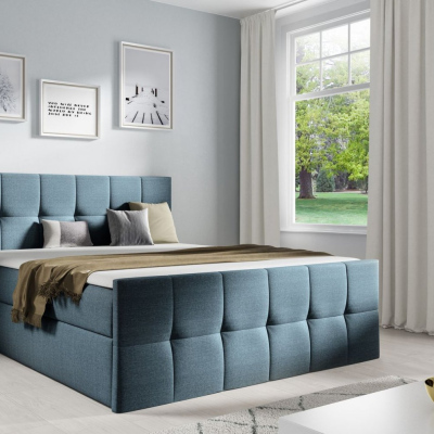 Manželská postel CHLOE - 140x200, modrá  2 + topper ZDARMA