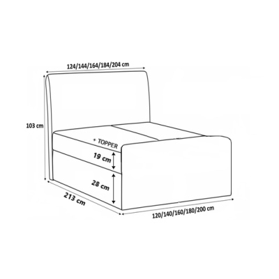 Jednolůžková postel CHLOE - 120x200, černá + topper ZDARMA