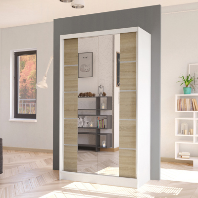 Elegantní šatní skříň ARINI 5 - šířka 100 cm, bílá / dub sonoma