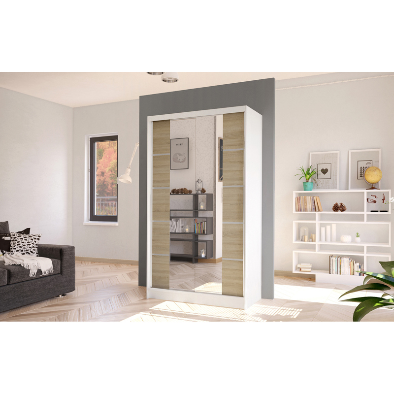 Elegantní šatní skříň ARINI 5 - šířka 100 cm, bílá / dub sonoma