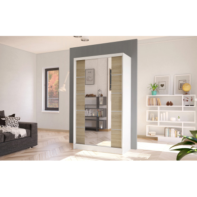 Elegantní šatní skříň ARINI 5 - šířka 100 cm, bílá / dub sonoma