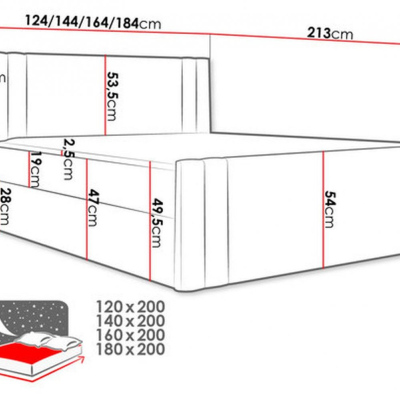 Boxspringová postel CELESTA - 200x200, červená + topper ZDARMA