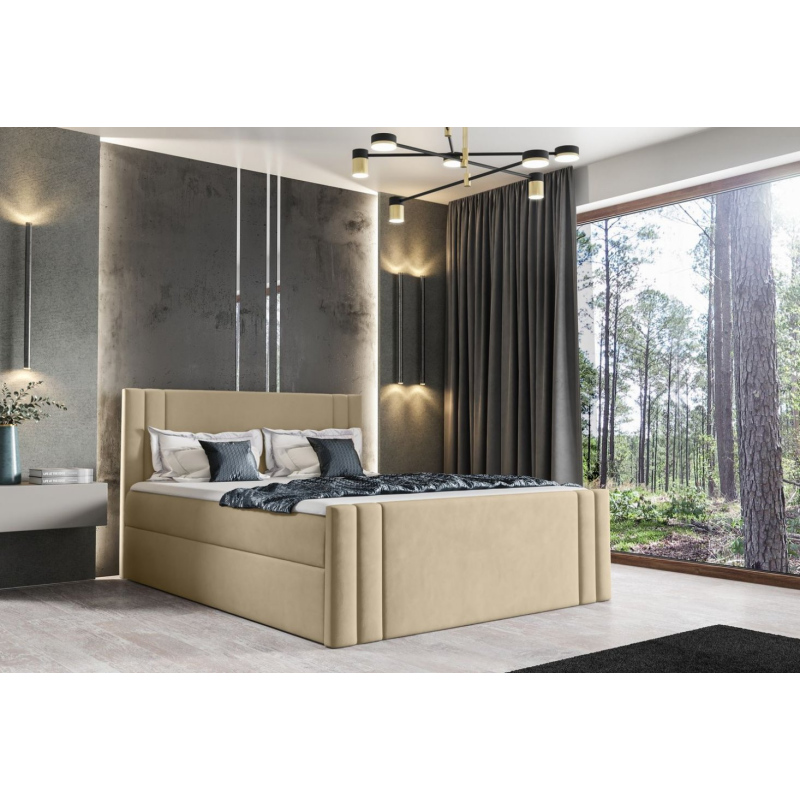 Boxspringová postel CELESTA - 160x200, béžová + topper ZDARMA