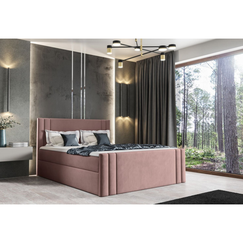 Boxspringová postel CELESTA - 140x200, růžová + topper ZDARMA