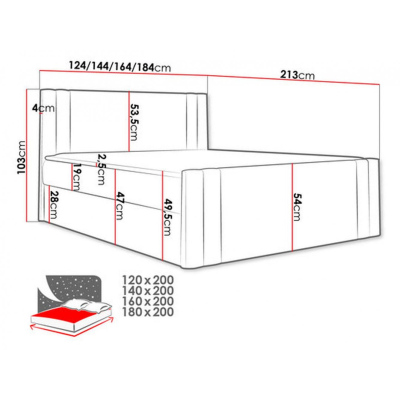 Boxspringová postel CELESTA - 120x200, červená + topper ZDARMA