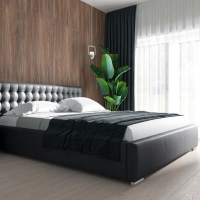 Designová postel Natal s úložným prostorem černá eko kůže 200 x 200