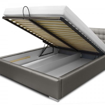 Designová postel s úložným prostorem 200x200 NATAL - bílá eko kůže