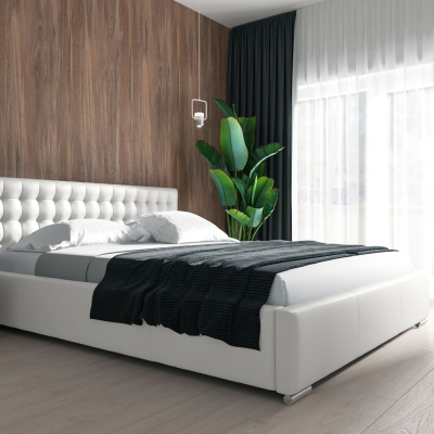 Designová postel s úložným prostorem 180x200 NATAL - bílá eko kůže