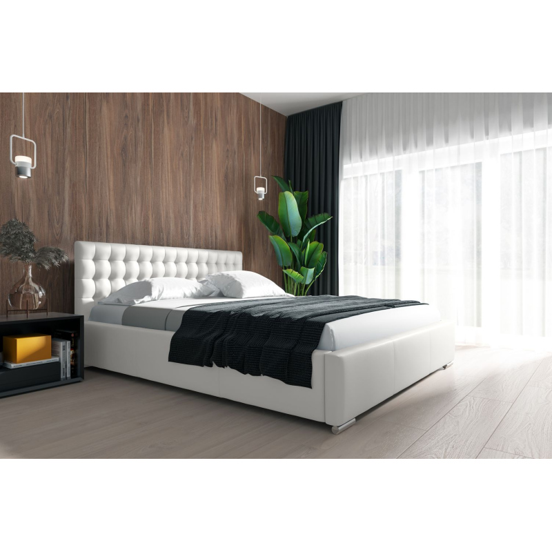 Designová postel s úložným prostorem 160x200 NATAL - bílá eko kůže