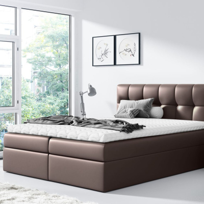Čalouněná postel REX - 200x200, hnědá + topper ZDARMA