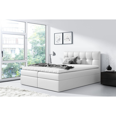 Čalouněná postel REX - 140x200, bílá + topper ZDARMA